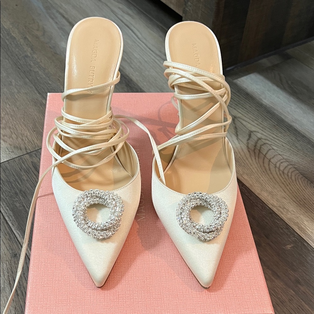 Magda Butrym Cream Heels with Crystal Detail
